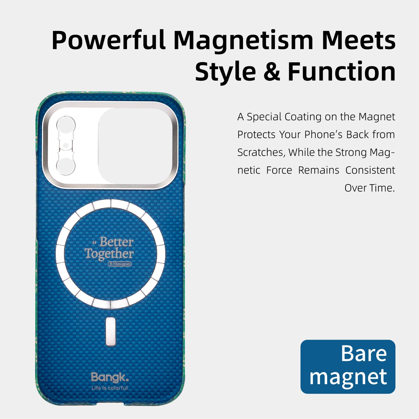 AVOBANGK Green Monogram Half-Cover Magnetic Vectran Fiber Case for iPhone 17 Pro Max