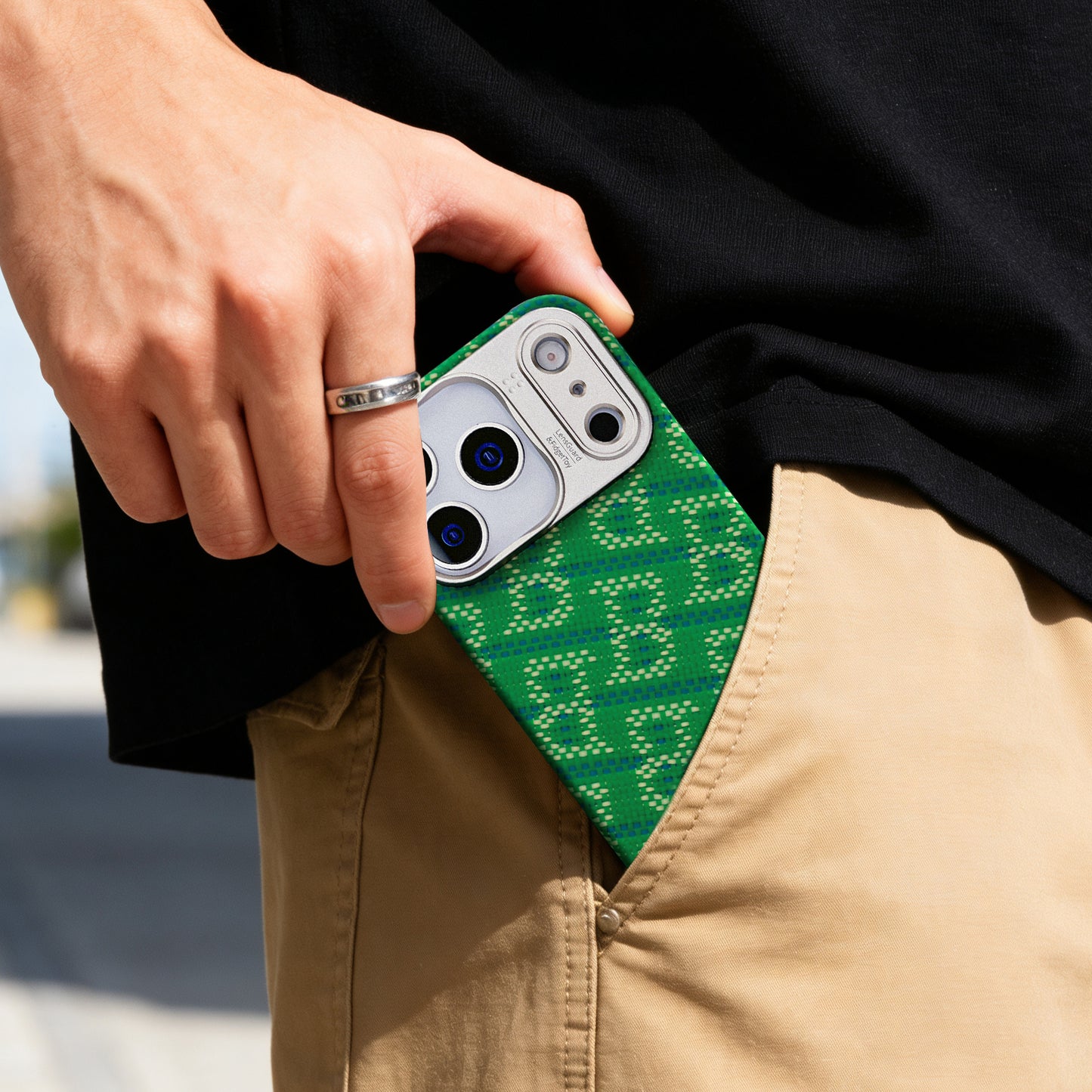 AVOBANGK Green Monogram Half-Cover Magnetic Vectran Fiber Case for iPhone 17 Pro Max