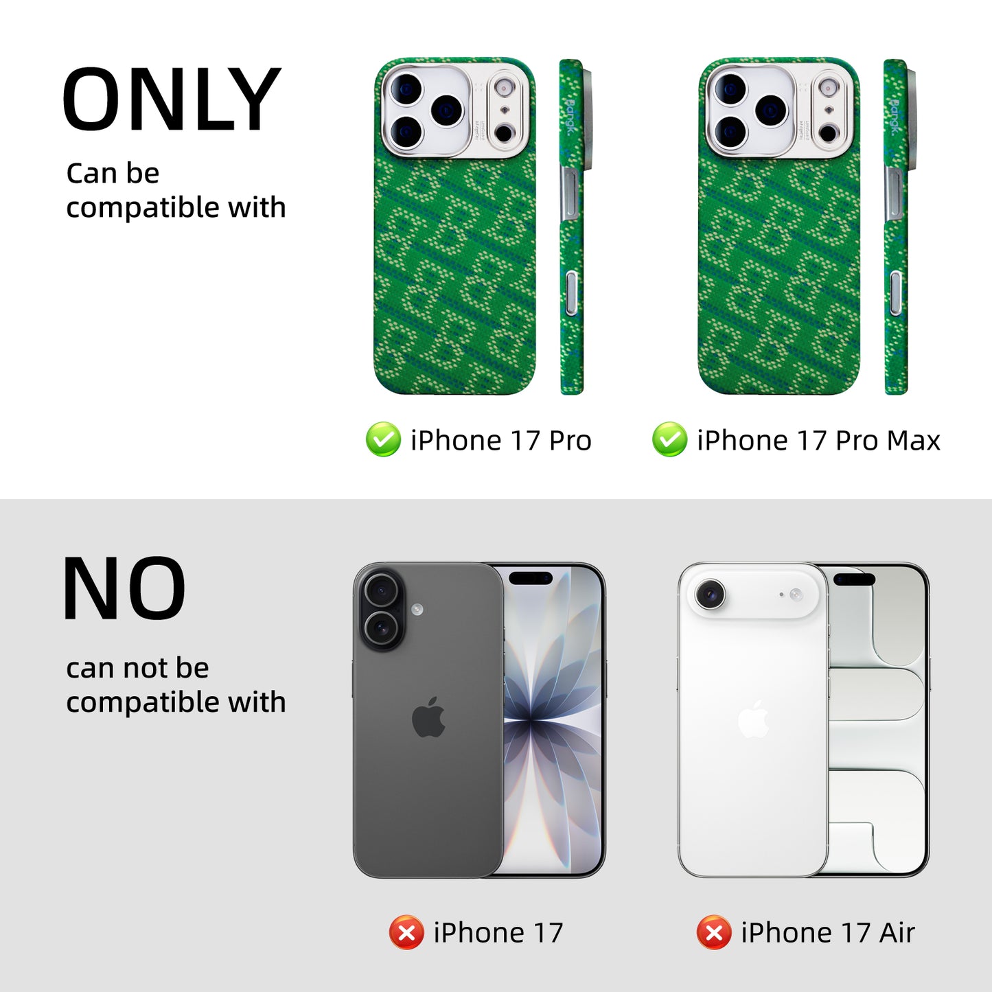 AVOBANGK Green Monogram Half-Cover Magnetic Vectran Fiber Case for iPhone 17 Pro Max