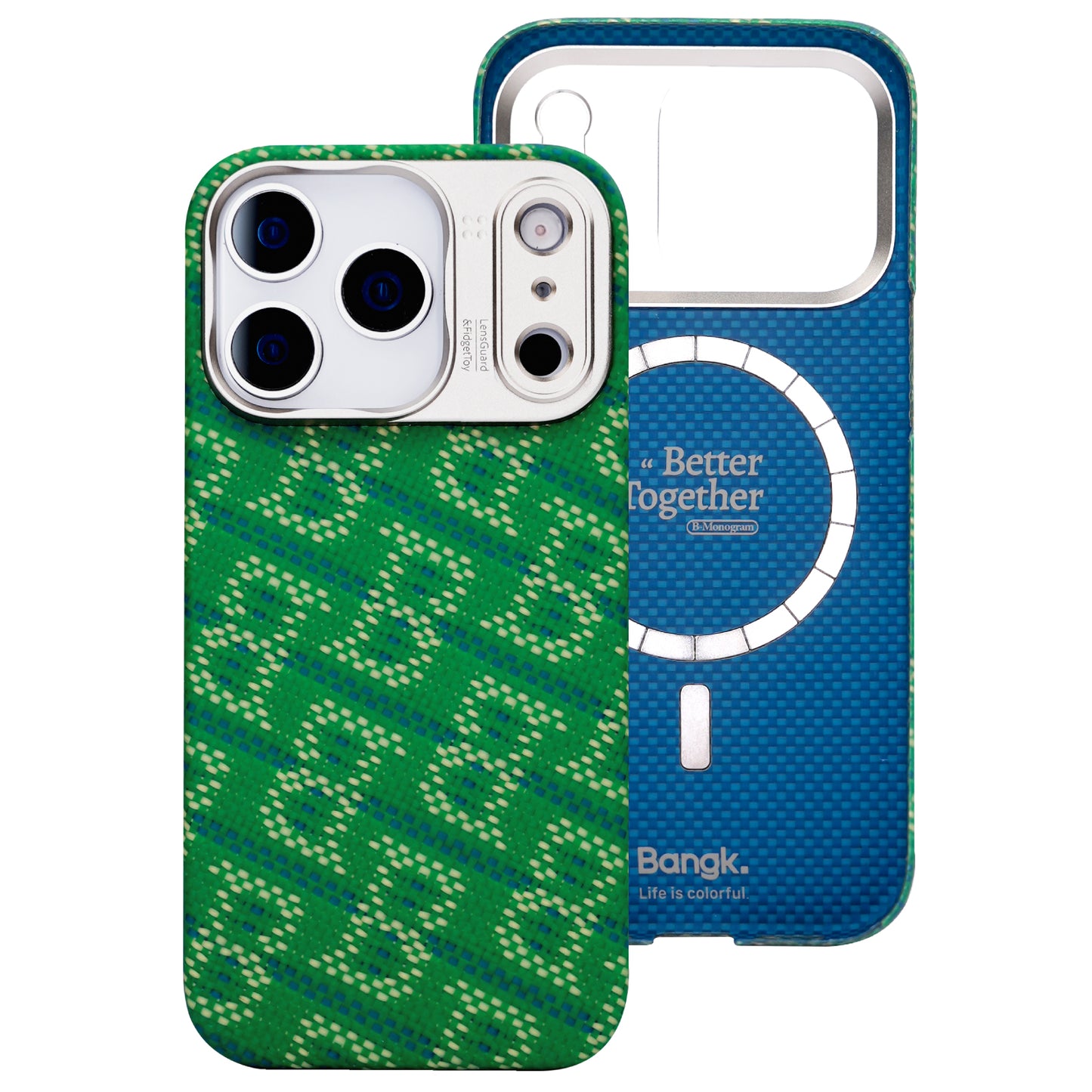 AVOBANGK Green Monogram Half-Cover Magnetic Vectran Fiber Case for iPhone 17 Pro Max